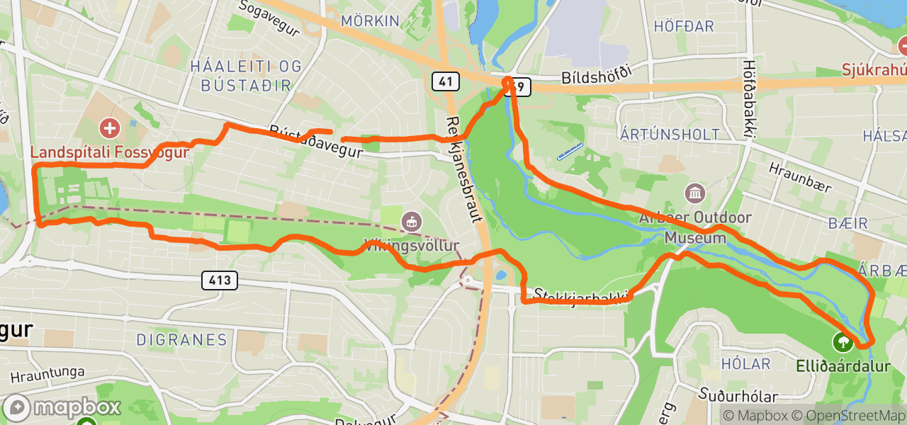 Route map for Evening Run