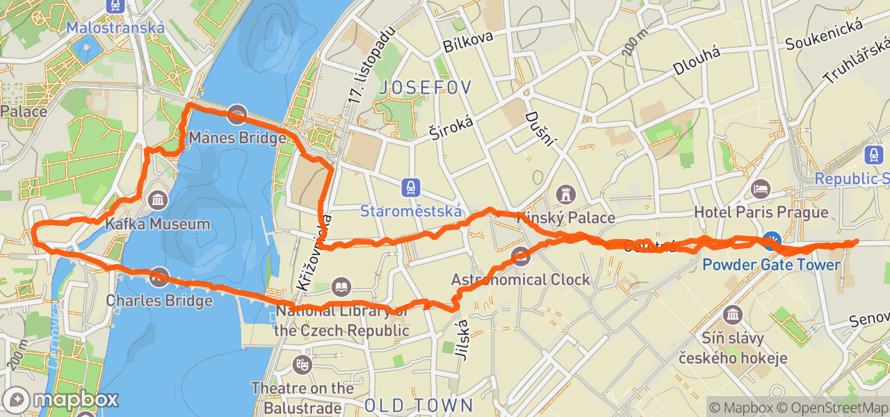 Route map for Skemmtiskokk í Prag