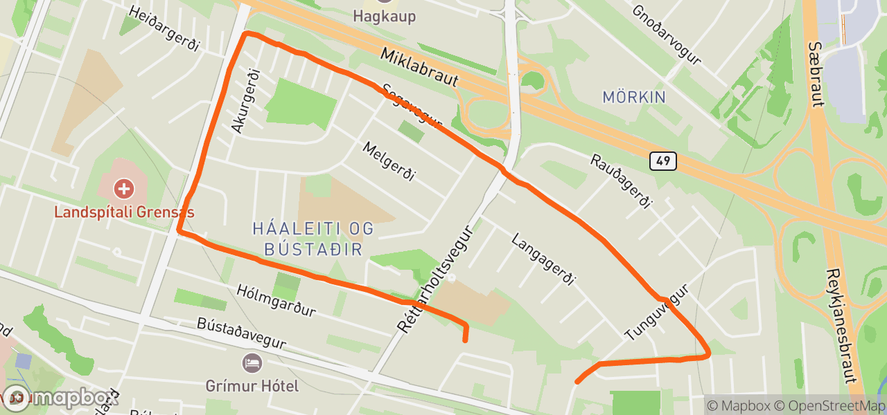 Route map for Evening Run