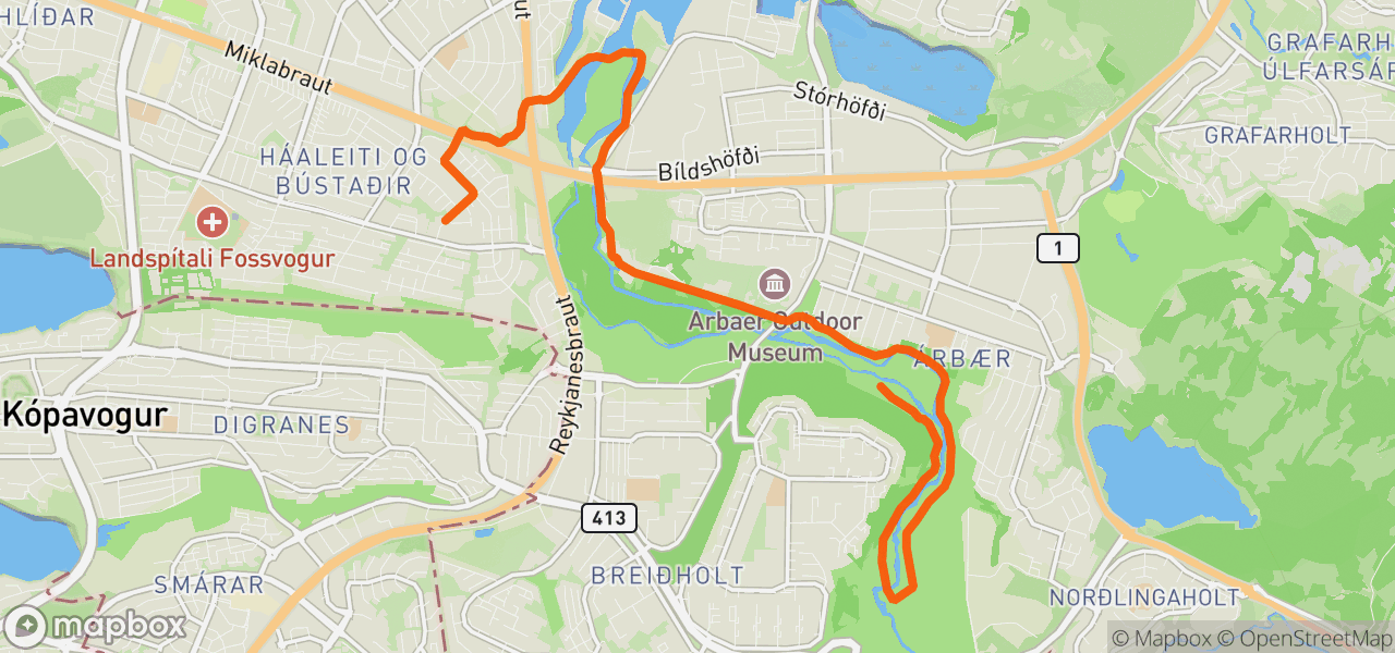 Route map for Evening Run