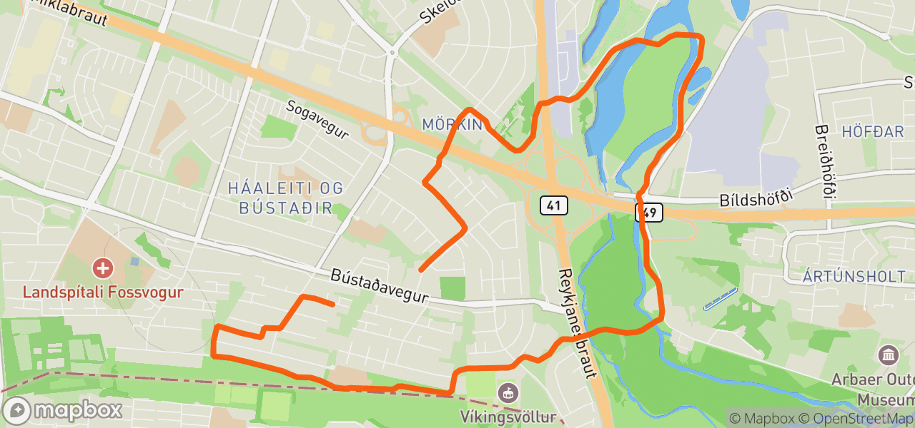 Route map for Evening Run